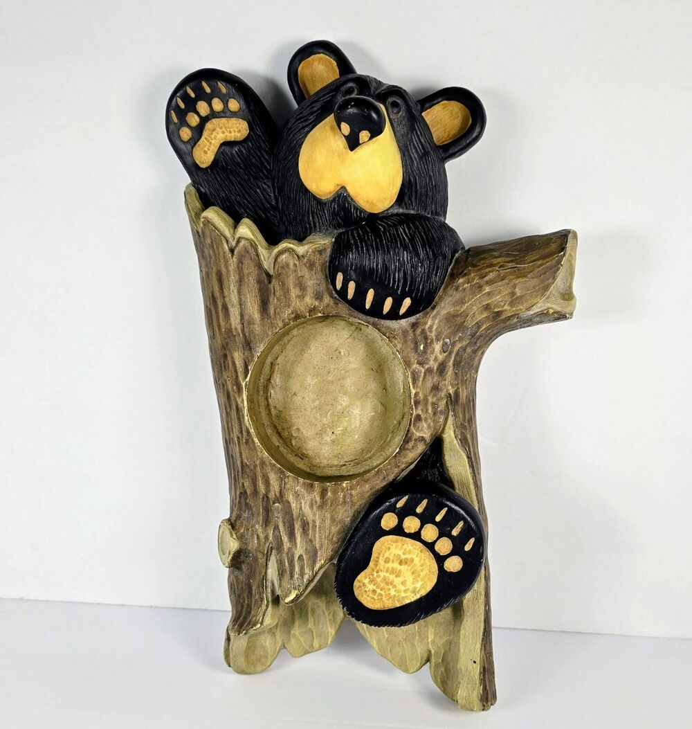 Bearfoots Bear Log Candle Holder by Jeff Fleming Big Sky Carver 13" x 7.5"
